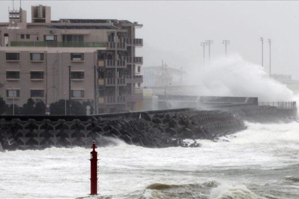 Typhoon  surging storm approaching western Japan during typhoon season.