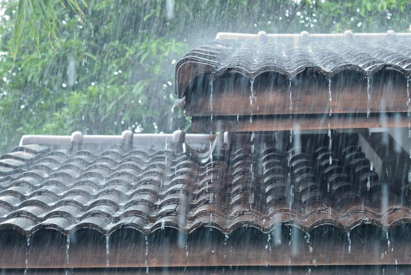Japanese house during heavy rain and severe weather